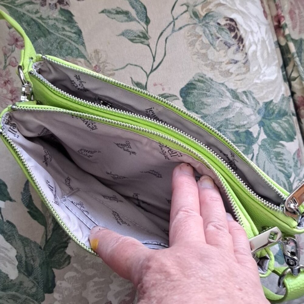 Hand Painted Faux Leather Lime Green Crossbody Dog Mom Bag Purse - Picture 4 of 13
